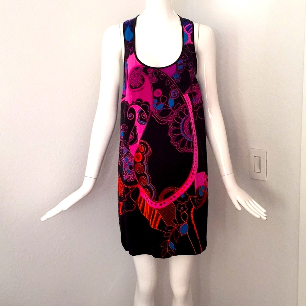 Tibi black print silk dress
